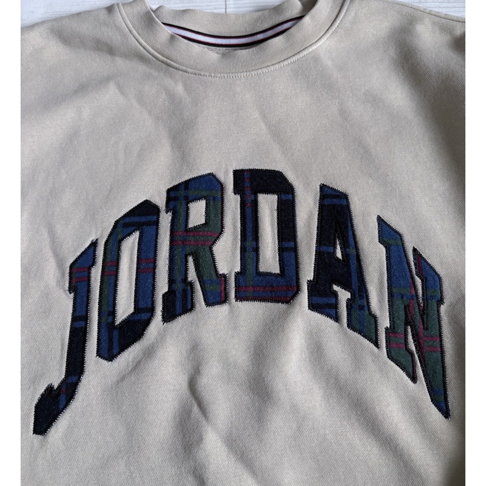 Nike Air Jordan Essential Holiday Plaid Fleece Crewneck Sweatshirt Rattan S